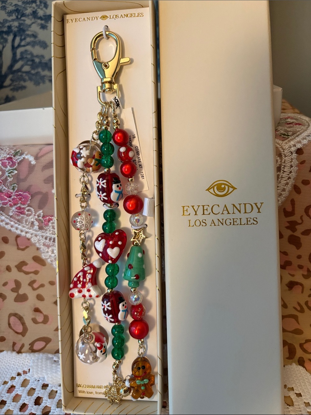 eye candy Holiday Beaded Charm Keychain - Red & Green
